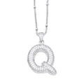 Silver-plated letter Q pendant necklace with sparkling cubic zirconia on bead chain - Letter Q / Silver