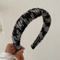 Chic black and white tweed headband with elegant hand made label for hair styling - Style C/Black White Colorblock Woven