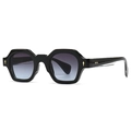 Modern black hexagonal sunglasses with gradient grey purple lenses and metallic rivets - Black Frame Gray Blue Lens