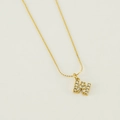 French style gold-plated stainless steel fine chain necklace with paved crystal W pendant - Letter W (With Chain)