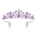 Elegant silver bridal tiara with purple crystals and side hair combs for secure fit - Purple Rhinestone Style (With Comb) / Purple