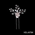 Silver bridal hair pin featuring a matte flower and shimmering crystal rhinestones - HS-J4794RG Single Rose Gold Rhinestone Hair Pin