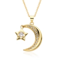 Collier élégant doré avec pendentif lune et étoile en zircons et franges goutte d'eau - Pendentif Étoile Lune Or (c683)