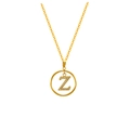 Golden titanium steel necklace with a zircon-encrusted letter Z round pendant - Letter Z (S-N051-Z)