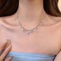 Elegant silver necklace with light blue and purple teardrop gemstones and rhinestones - 5# Necklace - Colored Waterdrop Gemstone Choker - Silver