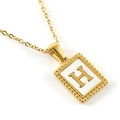 18K gold plated stainless steel necklace with shell inlay H initial rectangle pendant - Letter H (Includes Chain)