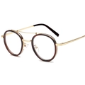 Monture de lunettes rétro ronde avec cerclage ambre et double pont métallique doré - Monture Marron