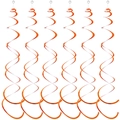 Detail of six metallic orange spiral ceiling decorations with hooks for festive events - Double Spiral / Orange