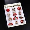 12-piece insect brooch set featuring ladybugs and bees with crystals in gold finish - KZ035 Insect and Hat Theme Brooch Set