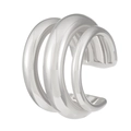 Minimalist silver triple-layered cuff earring with a high-polished metallic finish - Triple Layer Stacked Open Ear Cuff (10278) / White K / Silver