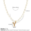 Elegant pearl necklace with golden letter Y pendant in stainless steel for women - Letter Y Gold Tone Artificial Pearl Necklace (XL185)