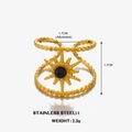 Verstellbarer goldener zweilagiger Edelstahlring mit schwarzem Sternenstein Motiv - Obsidian-Stil