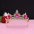 Detail of baroque gold crown with magenta water-drop gems and white rhinestones - No.11 KC Gold (Rose Red)