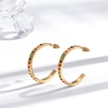 Orecchini a cerchio a C in acciaio dorato con micro-intarsi di strass colorati - Oro con zircone arcobaleno