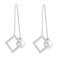 Orecchini a quadrifoglio d'argento con strass scintillanti e perle bianche - Stile Quadrato Trifoglio (KE83376-K) / Argento