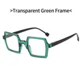 Square frame reading glasses in transparent green color with sleek black temples - 0 Degree (Anti-blue Light) / Transparent Green