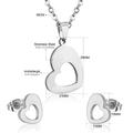 Polished silver stainless steel heart pendant necklace and stud earrings set - Silver (SE122001S)