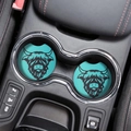 Turquoise highland cow car coasters in a vehicle cup holder with farm animal art - Highland Cow Style 9