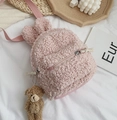 Pink sherpa bunny backpack for kids with long ears and a small brown bear charm - Single Bag (No Pendant) / Pink