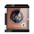 Single automatic watch winder in black gloss finish with brown leather interior - 1 Slot / Black Lacquer & Brown PU