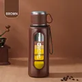 Brown 1000ml double-layer glass water bottle with tea infuser and transparent window - 1000ML-Steel Lid Cup / Coffee (Long Filter)