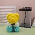 Handmade gradient yellow white and blue rose bear with transparent gift box - 23CM Bear+Gift Box+Light / Emerald Green