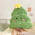 Plush green Christmas tree decorative pillow with yellow star and smiling face - Round Tree