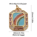 Macro view of copper pendant with rainbow stones and turquoise enamel detailing - CX152-10 (Pink Gem Rainbow Enamel Rectangular Pendant)