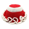 Sombrero de pescador de ganchillo hecho a mano rojo y blanco con borde volante - M(54-60cm) / Burdeos