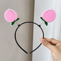 Pink peach fruit headband on black plastic band with playful spring design - Peach Spring Hairband