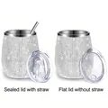 Glittering rhinestone 12oz stainless steel wine tumbler with straw and secure lid option - Silver