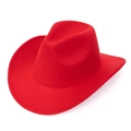 Vibrant red wool felt western cowboy hat with wide brim and classic pinched crown design - M (56-58cm) / Red