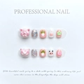 Uñas postizas artesanales para niñas con diseño de cerdito en 3D y flores dulces - Extra Pequeño (XS) / Estilo de Cerdo y Col