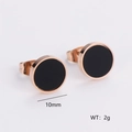 Detail of 10mm rose gold stainless steel stud earrings with black shell inlay and 2g weight - Rose Gold with Black Shell Inlay