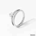 Silver CNC stainless steel ring with double-band design and micro-pave diamonds - US 6 / Double Row Split Pave Style (PBJ089) / Silver