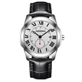 Klassische Herrenuhr mit silbernem Zifferblatt, römischen Ziffern und Lederarmband - Schwarzes Lederarmband Weißes Zifferblatt