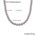 Elegante collana di perle finte da 8mm con catena regolabile da 40+5cm e chiusura moschettone - Grigio / 8mm