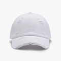 White distressed baseball cap with ripped holes and vintage worn finish details - Adjustable / White