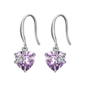 Elegant 925 sterling silver drop earrings featuring heart-shaped purple gemstones - Silver Purple Heart Style (SE343-6PL)