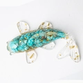 Handcrafted resin koi fish ornament with natural turquoise stones and gold leaf accents - Turquoise