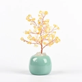 Artistic yellow crystal gem tree with golden wire branches in a green ceramic base - Citrine Pot