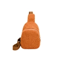 Minimalist caramel plush crossbody chest bag for kids with cozy lamb wool texture - Brown