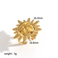 Adjustable golden sun face relief ring in stainless steel with 26.3mm width details - Sun Face Open Adjustable Ring (TR4522)