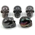 Set of five dark metallic skull figurines with rainbow luster for Halloween decor - No.5 (Dark Iridescent Metallic)