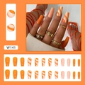 Long coffin orange wave press-on nails with plain colors and swirl patterns 24pc set - Bright Sun Ripples (W141)
