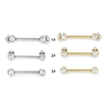 316L stainless steel nipple ring set with zircon studs in silver and gold finishes - Single Stone Style / Silver