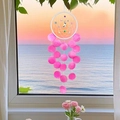 Handmade dreamcatcher wind chime with pink shells and white hoop for wall decor - Finished Product / Star Jade Shell-Pink