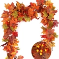 Artificial autumn maple leaf garland with red berries for Halloween and Thanksgiving decor - Maple Leaf Vine with Berries 175cm