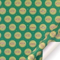 Forest green Christmas wrapping paper featuring circular Merry Christmas badge prints - Christmas Green Base