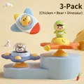 3-pack suction cup spinner toys with chick, bear, and dinosaur for high chair fun - Animal Spinner Set Y (Chicken + Bear + Dinosaur)